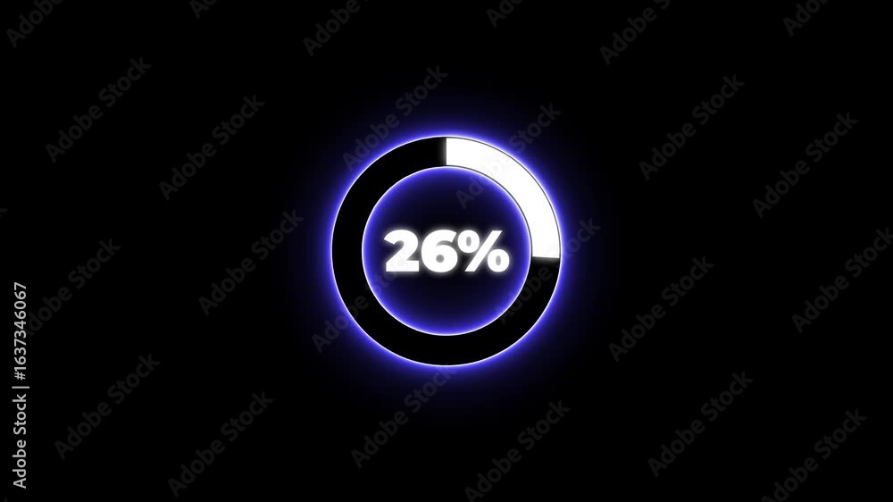 Poster numerical counting from 0 to 26. circular progress bar with bright neon blue and white light , count