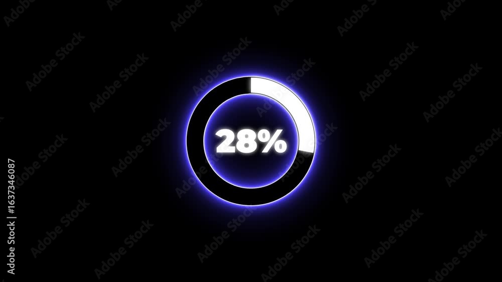 Poster numerical counting from 0 to 28. circular progress bar with bright neon blue and white light , count