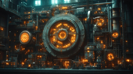 Render a giant turbine machine in a high-tech energy hub