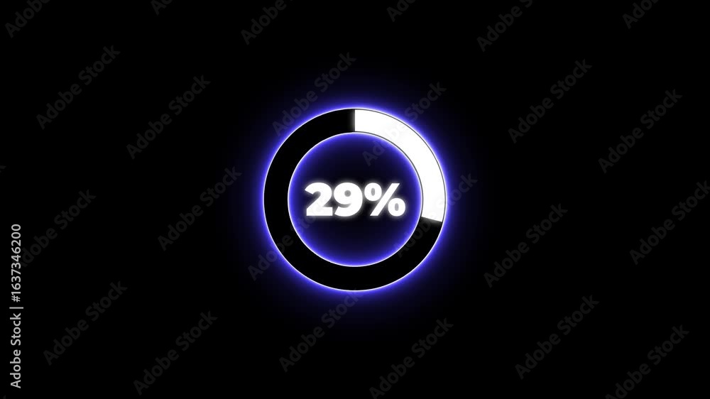 Poster numerical counting from 0 to 29. circular progress bar with bright neon blue and white light , count