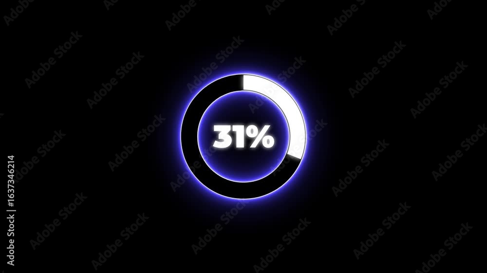 Poster numerical counting from 0 to 31. circular progress bar with bright neon blue and white light , count