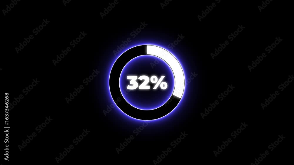 Poster numerical counting from 0 to 32. circular progress bar with bright neon blue and white light , count
