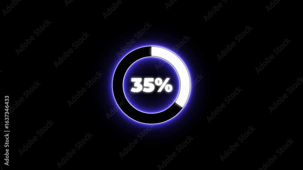 Poster numerical counting from 0 to 35. circular progress bar with bright neon blue and white light , count