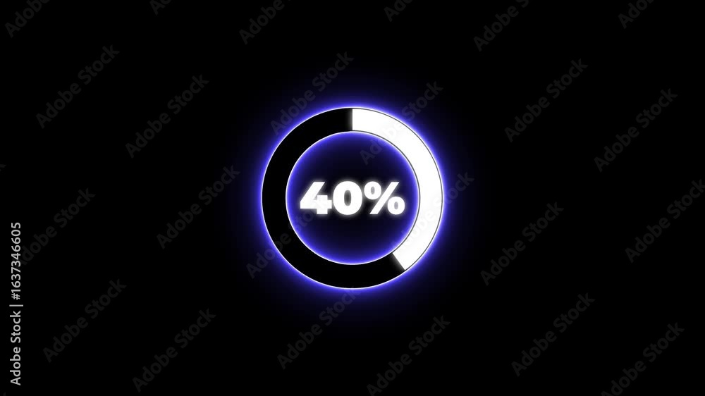 Poster numerical counting from 0 to 40. circular progress bar with bright neon blue and white light , count