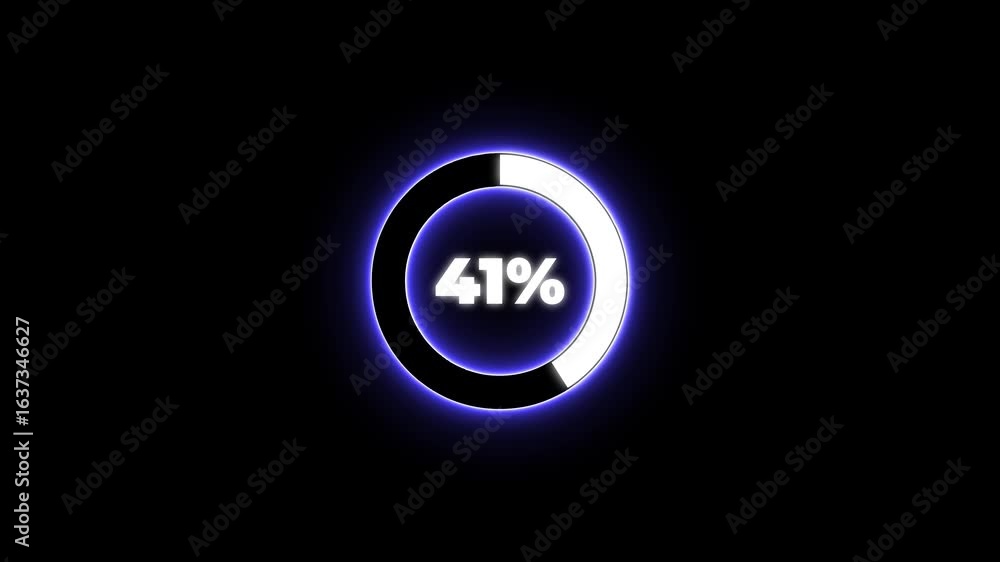 Poster numerical counting from 0 to 41. circular progress bar with bright neon blue and white light , count