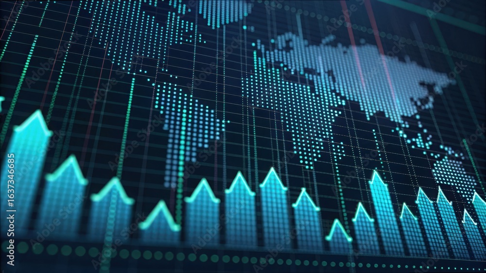 Poster digital screen view of global finance graph in gigapixel display