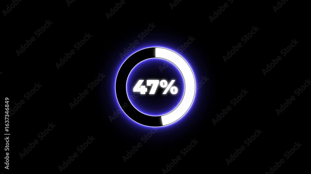 Poster numerical counting from 0 to 47. circular progress bar with bright neon blue and white light , count