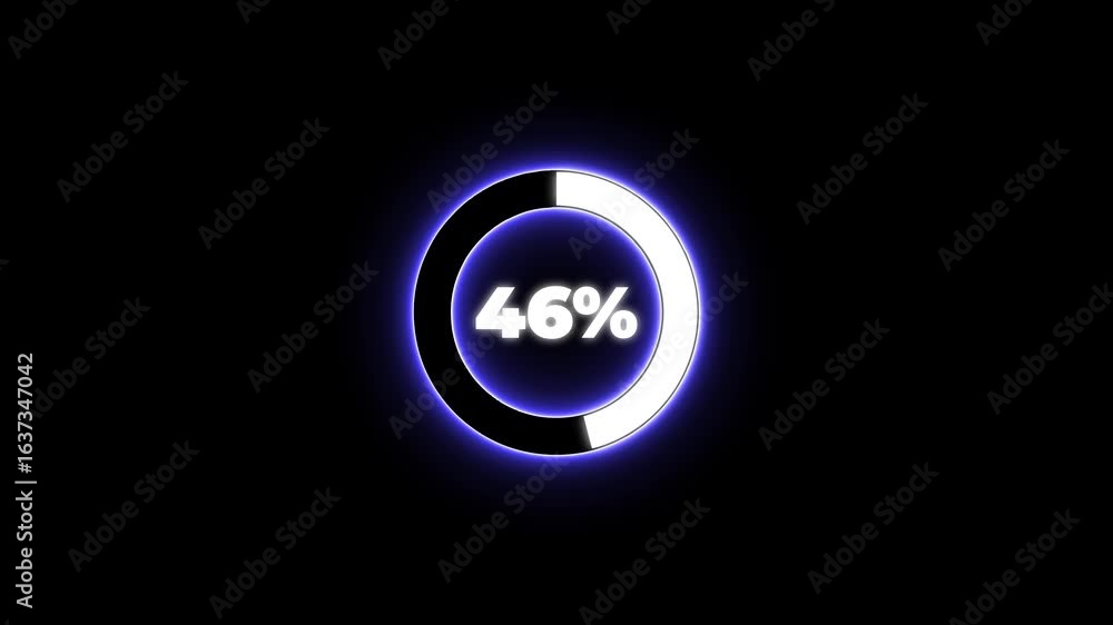 Poster numerical counting from 0 to 49. circular progress bar with bright neon blue and white light , count