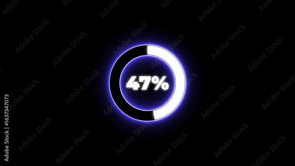 Poster numerical counting from 0 to 50. circular progress bar with bright neon blue and white light , count
