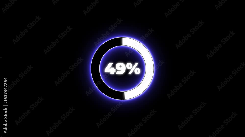 Poster numerical counting from 0 to 52. circular progress bar with bright neon blue and white light , count