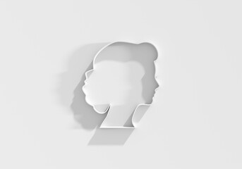 Young woman face side view icon. Elegant silhouette of a female head. Avatar profile sign. 3D render
