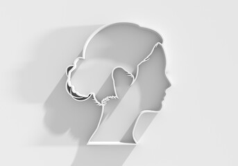 Young woman face side view icon. Elegant silhouette of a female head. Avatar profile sign. 3D render