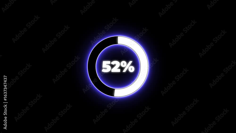 Poster numerical counting from 0 to 59. circular progress bar with bright neon blue and white light , count