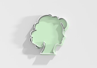 Young woman face side view icon. Elegant silhouette of a female head. Avatar profile sign. 3D render