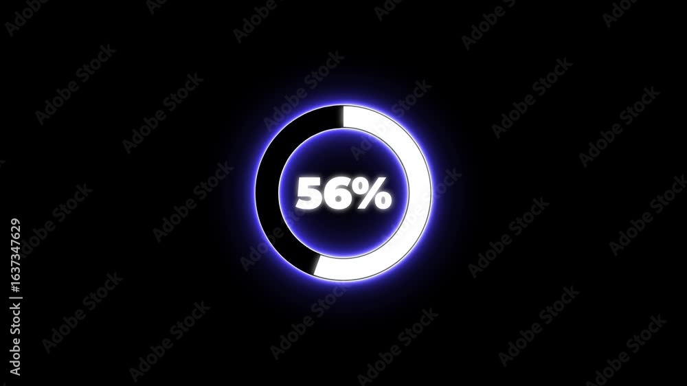 Poster numerical counting from 0 to 63. circular progress bar with bright neon blue and white light , count
