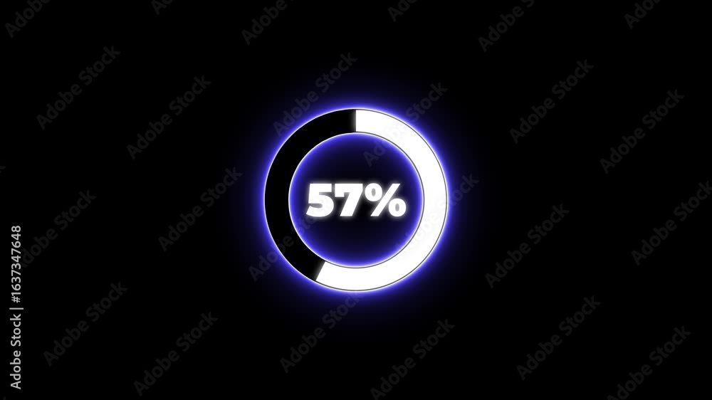 Poster numerical counting from 0 to 65. circular progress bar with bright neon blue and white light , count