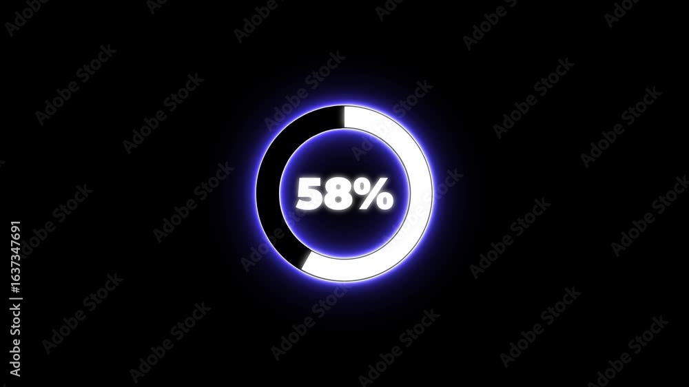 Poster numerical counting from 0 to 66. circular progress bar with bright neon blue and white light , count