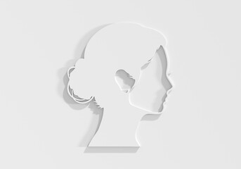 Young woman face side view icon. Elegant silhouette of a female head. Avatar profile sign. 3D render