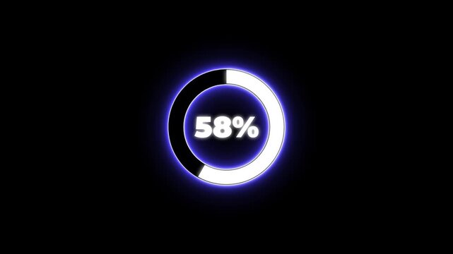 Numerical counting from 0 to 66. Circular progress bar with bright neon blue and white  light , countdown white animation timer circle countdown. Alpha channel, Transparent Background.