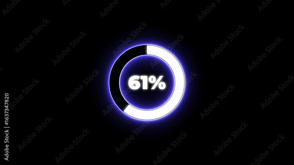 Poster numerical counting from 0 to 69. circular progress bar with bright neon blue and white light , count