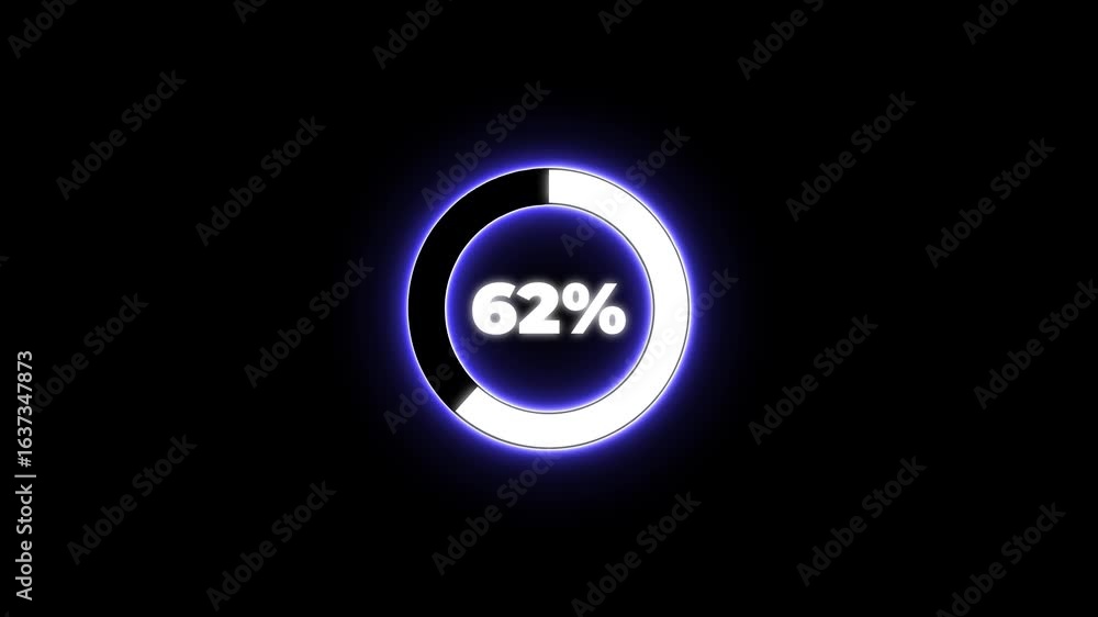 Poster numerical counting from 0 to 70. circular progress bar with bright neon blue and white light , count