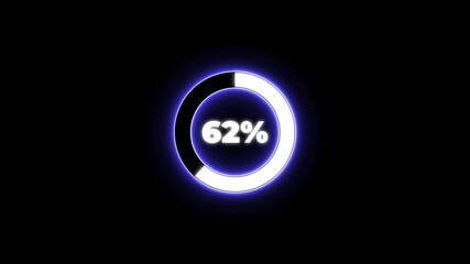 Numerical counting from 0 to 70. Circular progress bar with bright neon blue and white  light , countdown white animation timer circle countdown. Alpha channel, Transparent Background.