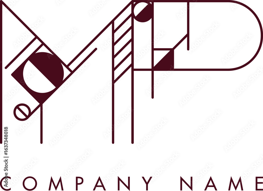 Poster minimalist mp circular monogram logo design with bold lines and elegant style