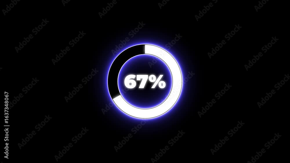 Poster numerical counting from 0 to 76. circular progress bar with bright neon blue and white light , count