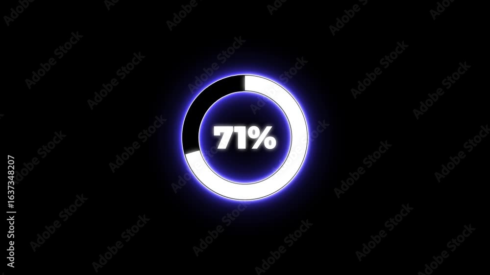 Poster numerical counting from 0 to 80. circular progress bar with bright neon blue and white light , count