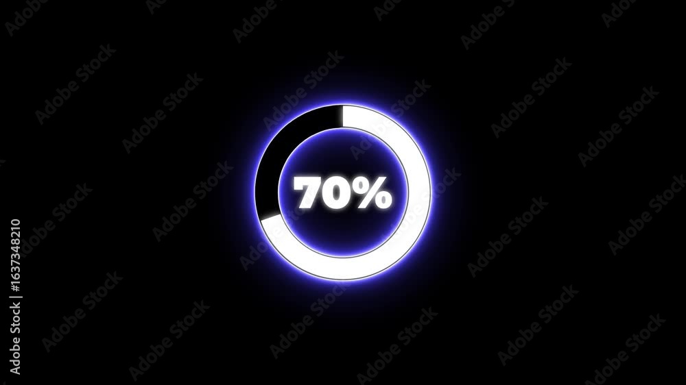 Poster numerical counting from 0 to 79. circular progress bar with bright neon blue and white light , count