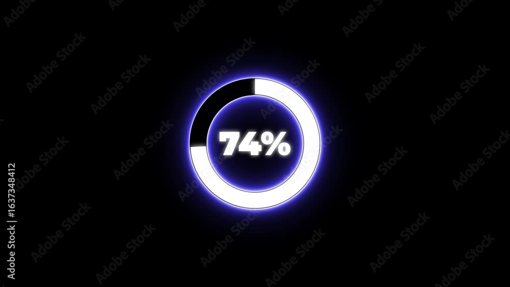 Poster numerical counting from 0 to 84. circular progress bar with bright neon blue and white light , count