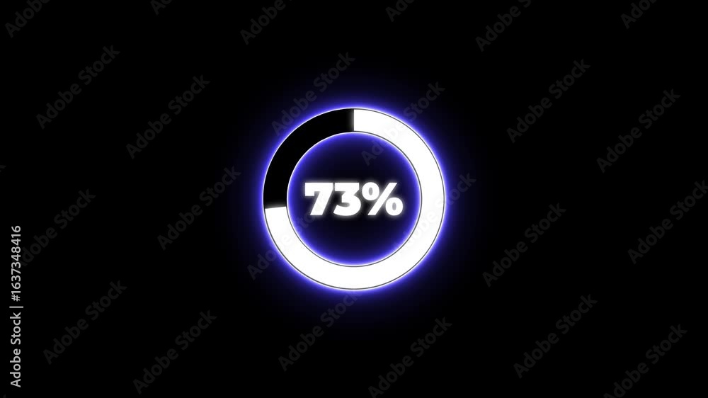 Poster numerical counting from 0 to 83. circular progress bar with bright neon blue and white light , count