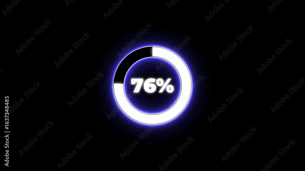 Poster numerical counting from 0 to 86. circular progress bar with bright neon blue and white light , count