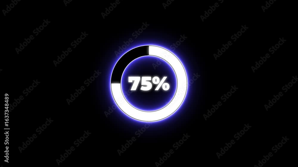 Poster numerical counting from 0 to 85. circular progress bar with bright neon blue and white light , count