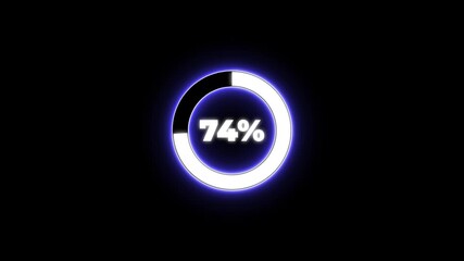 Numerical counting from 0 to 84. Circular progress bar with bright neon blue and white  light , countdown white animation timer circle countdown. Alpha channel, Transparent Background.