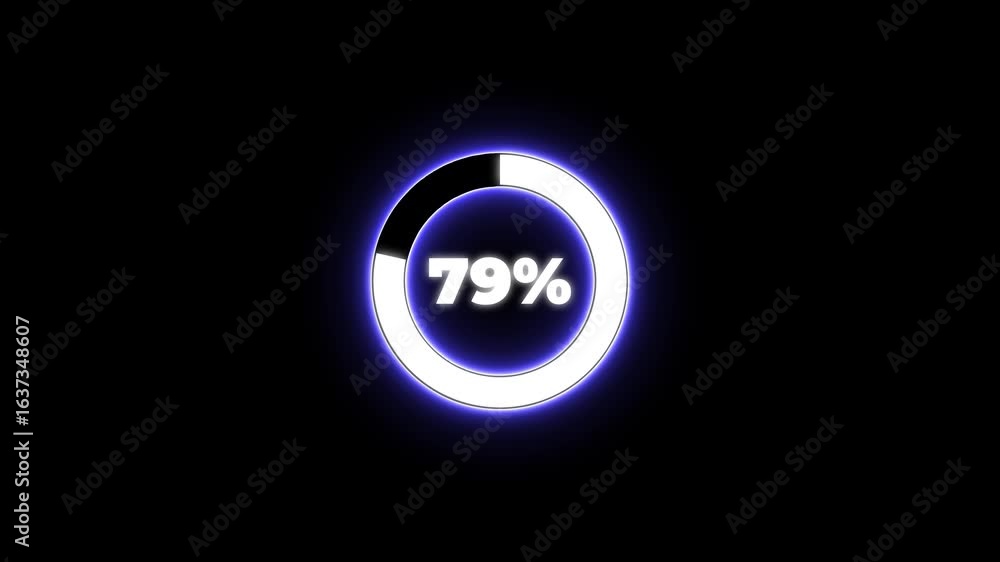 Poster numerical counting from 0 to 89. circular progress bar with bright neon blue and white light , count