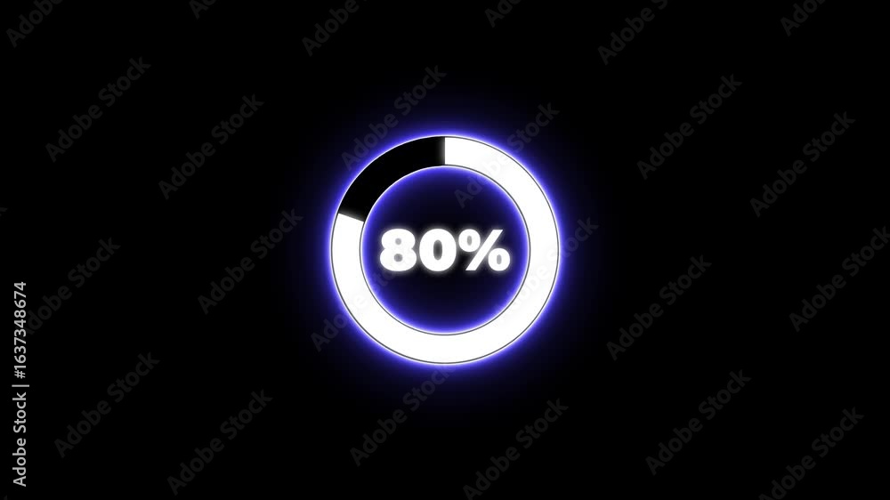 Poster numerical counting from 0 to 91. circular progress bar with bright neon blue and white light , count