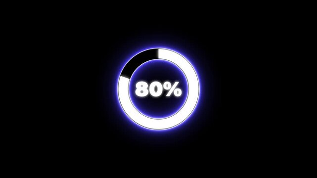 Numerical counting from 0 to 91. Circular progress bar with bright neon blue and white  light , countdown white animation timer circle countdown. Alpha channel, Transparent Background.