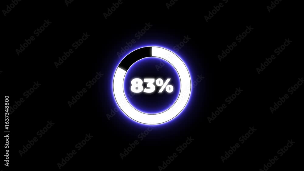 Poster numerical counting from 0 to 94. circular progress bar with bright neon blue and white light , count