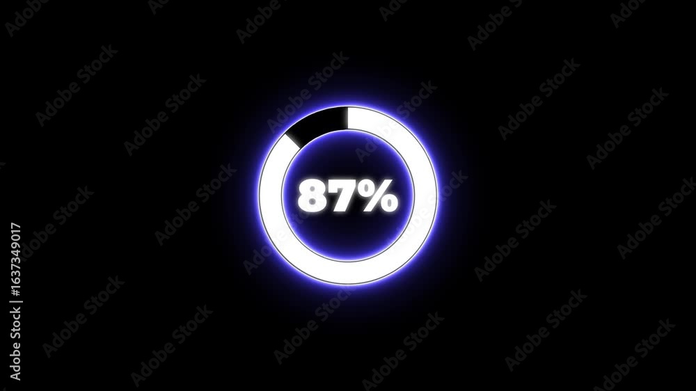 Poster numerical counting from 0 to 99. circular progress bar with bright neon blue and white light , count