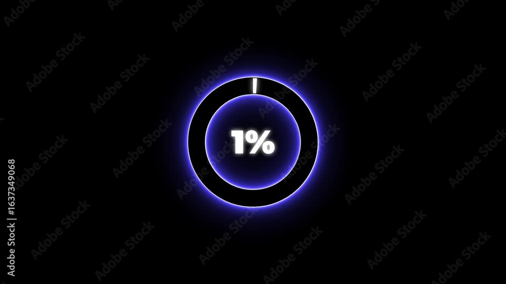 Poster numerical counting from 0 to 1. circular progress bar with bright neon blue and white light , countd