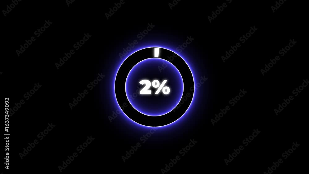 Poster numerical counting from 0 to 2. circular progress bar with bright neon blue and white light , countd