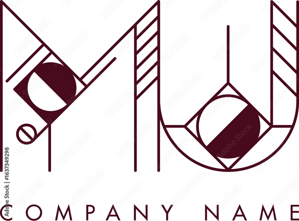 Poster minimalist mu circular monogram logo design with bold lines and elegant style