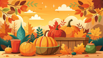 pumpkins and autumn leaves