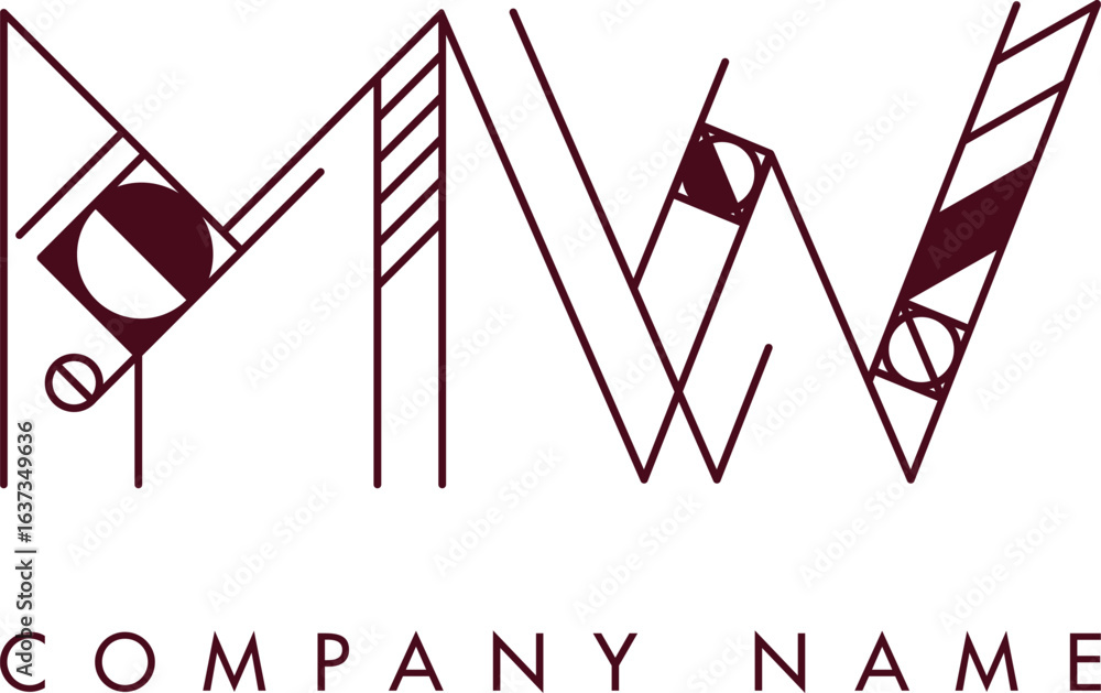 Poster minimalist mw circular monogram logo design with bold lines and elegant style