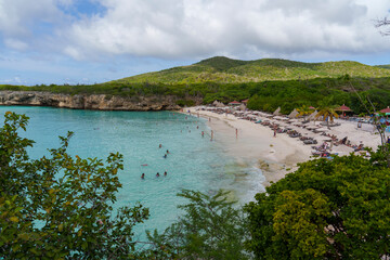 Tropical scenery in Curaçao with crystal-clear waters and a paradise beach. Perfect for travel,...