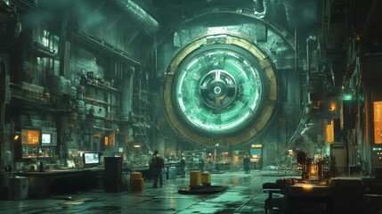 Create a futuristic harvesting machine in a vertical farming city