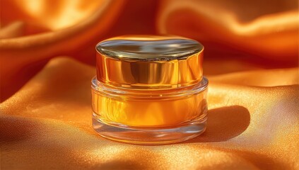 Golden cream jar on orange silk