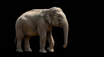 Fototapeta premium Elefant steht ruhig dunkel Hintergrund starkes Licht. AI Generated