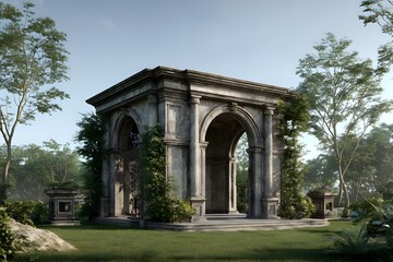 Obraz premium Stone arch gazebo in neoclassical villa style for timeless outdoor architecture